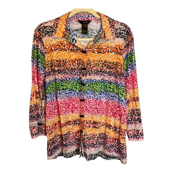 Ali‎ Miles Blouse Women's Size Large Petite Cheetah Abstract Stripes - Picture 1 of 4